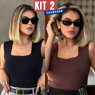 Kit 2 Regata Decote Quadrado Feminina Suplex Básica Blusinha Lançamento Verão Top Envio em 24H em Oferta na Shopee