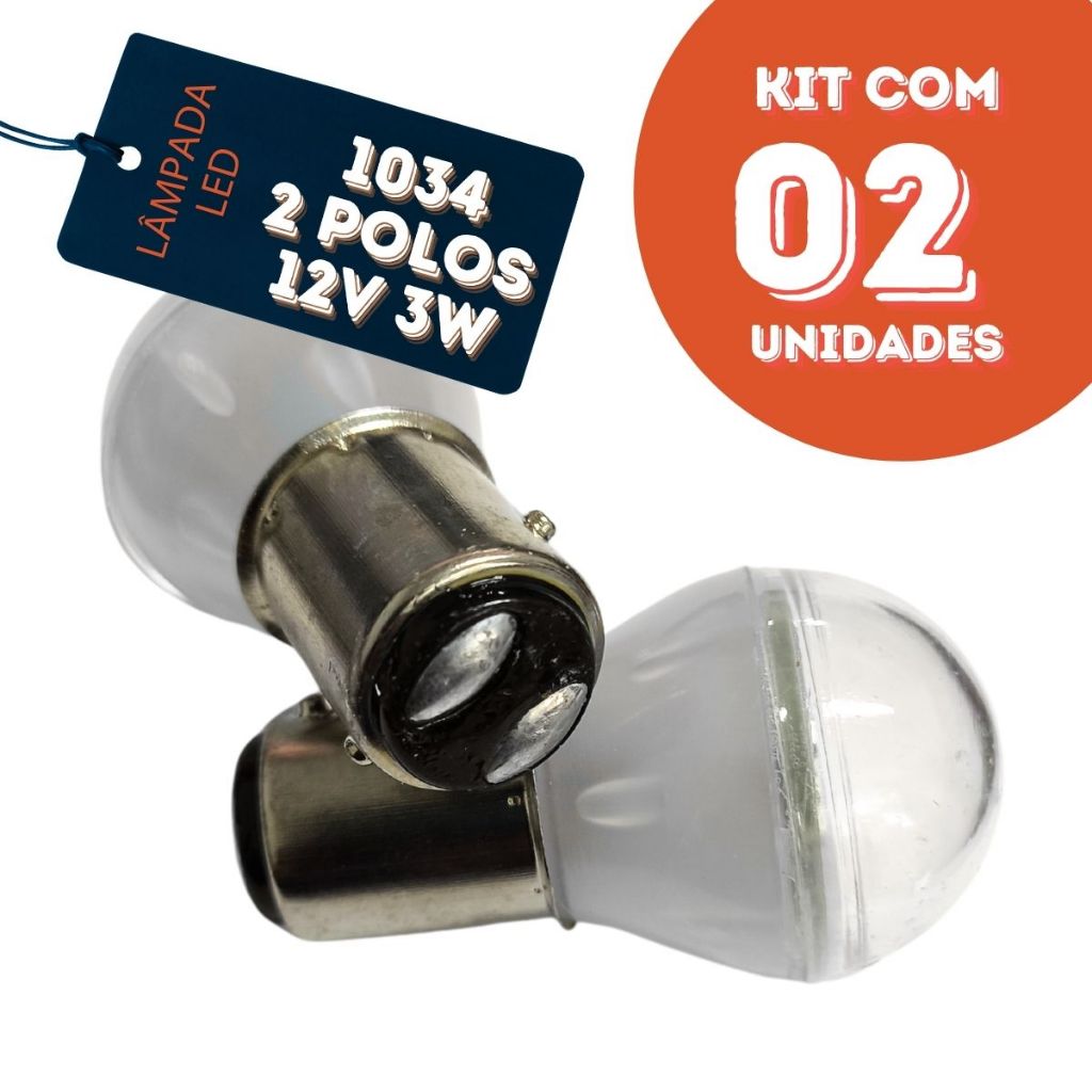 Kit 2 Lâmpada LED 1034 12V 3W 2 Polos - Branca