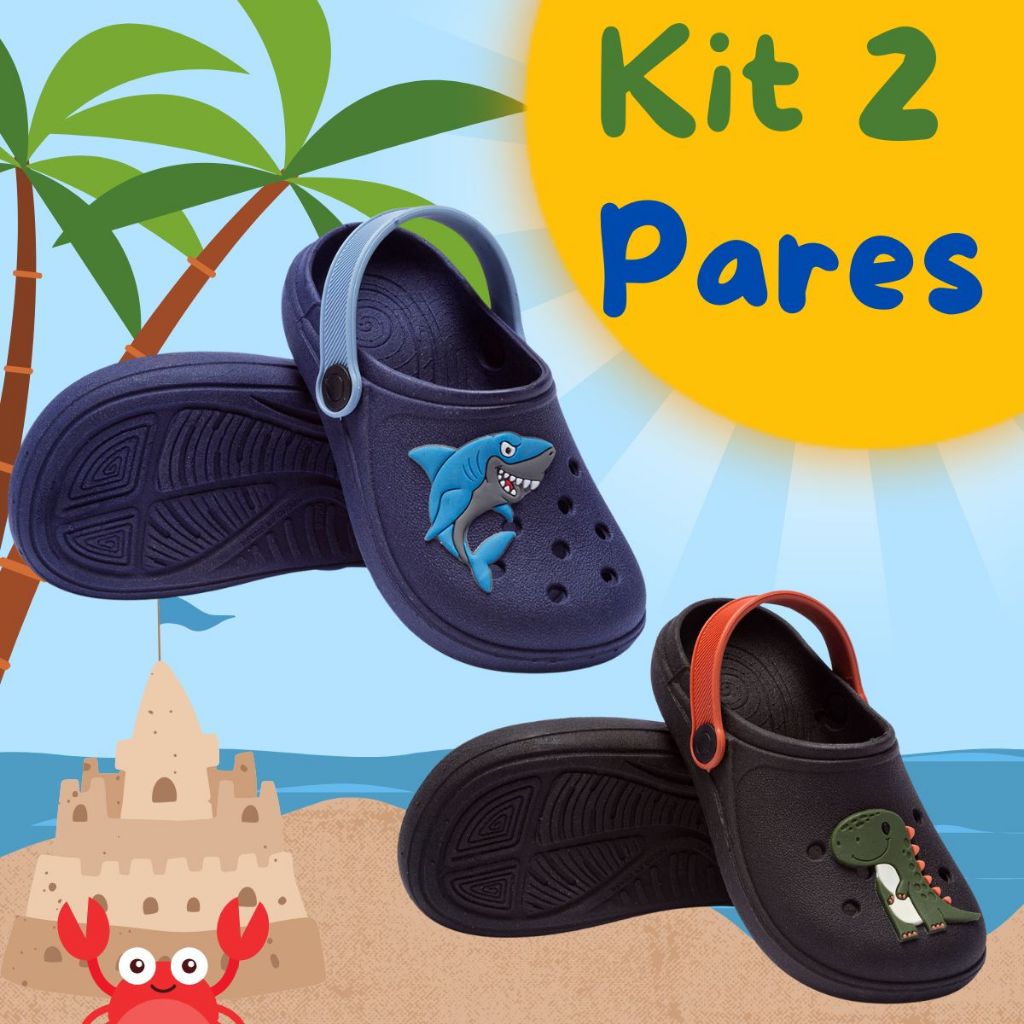 Kit 2 Babuche Infantil Menino Casual Enfeite Tubarão Surfista + Dinossauro Super Macio Confortável em Oferta na Shopee