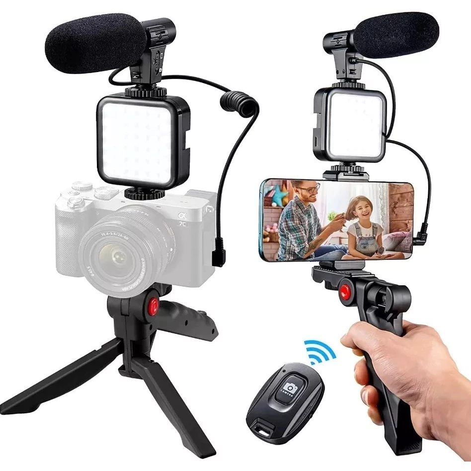 Kit Estúdio Movel Profissional Para Live TikTok Instagran Youtube Vlog Microfone Para Câmera Celular