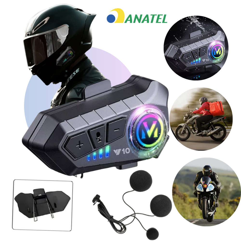 Fone De Ouvido V10 P/ Capacete Bluetooth Headset Rgb Sem Fio