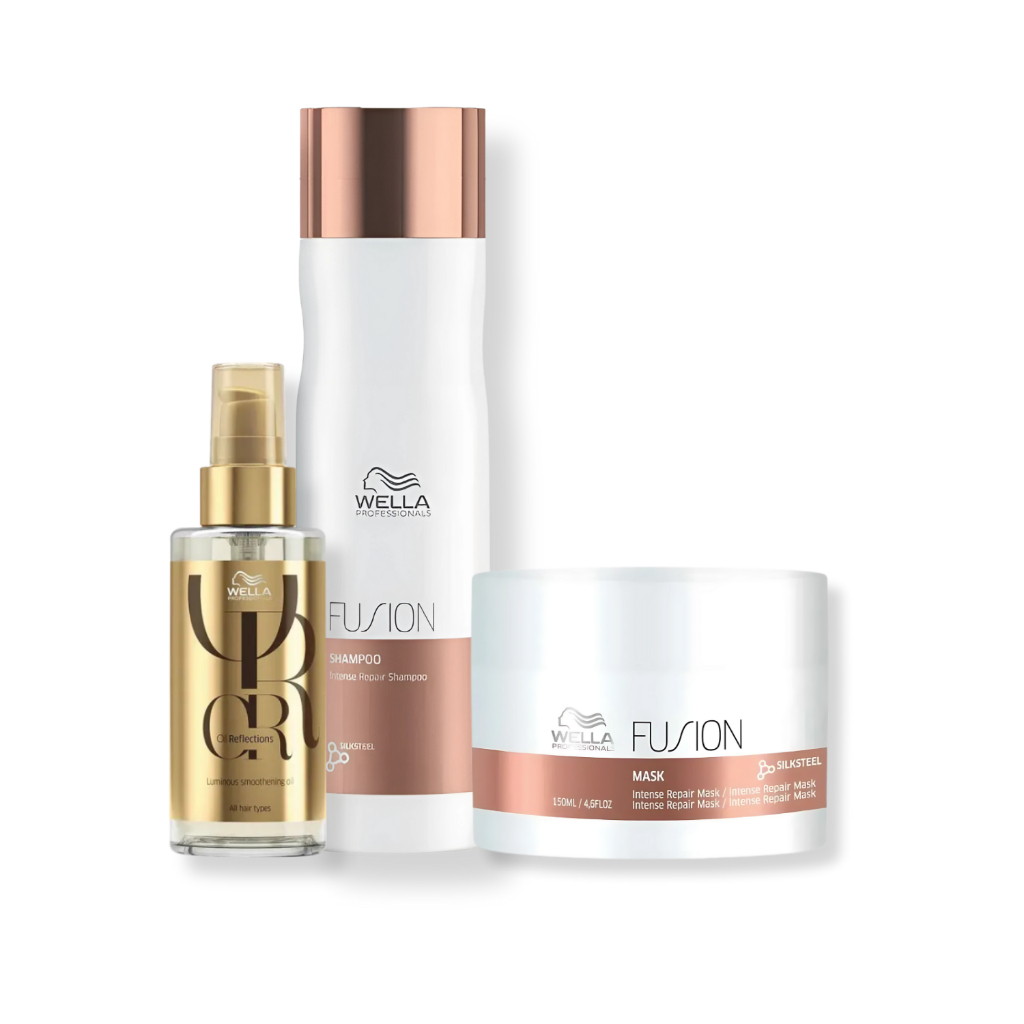 Kit Wella - ( Shampoo 250ml e Máscara 150g Fusion e Óleo Oil Reflections 100ml) - Beauty