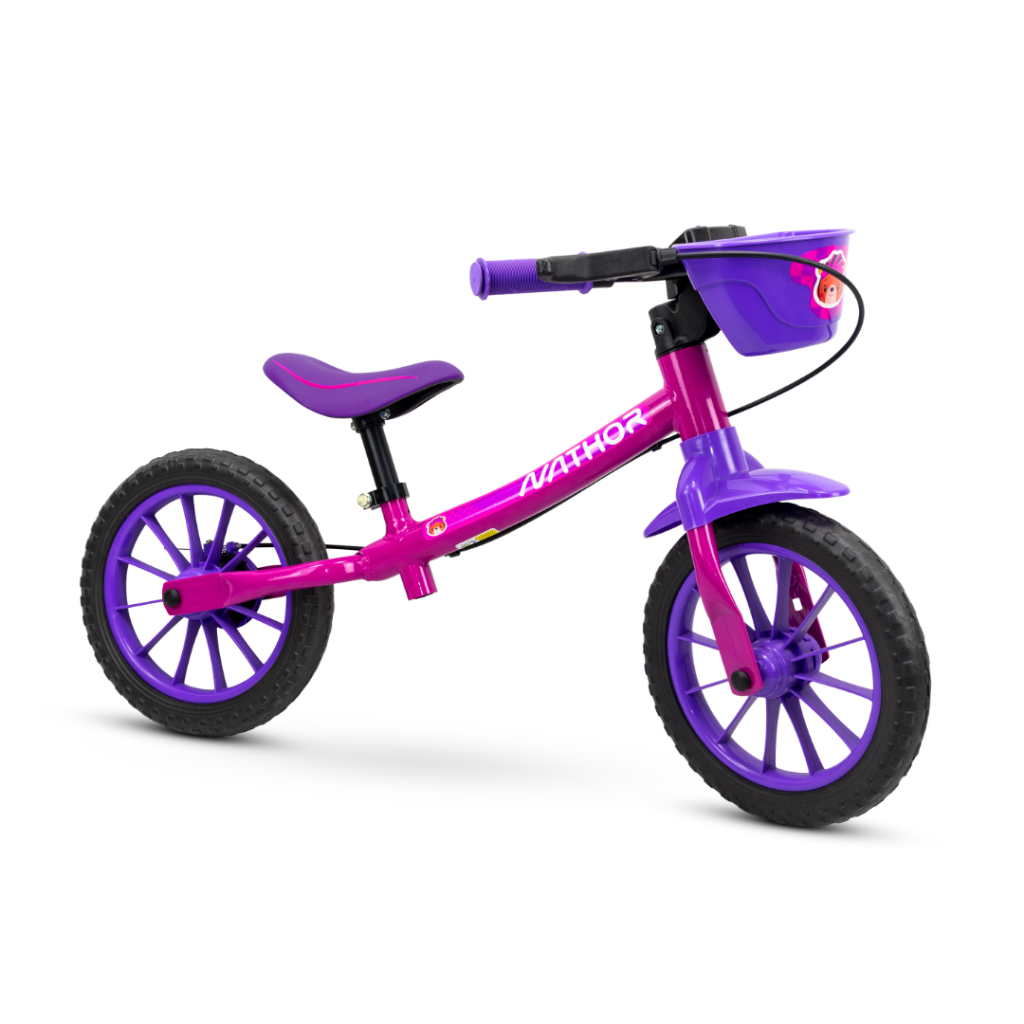 Bicicleta Infantil Balance Bike sem Pedal Feminina com Cestinho - Nathor