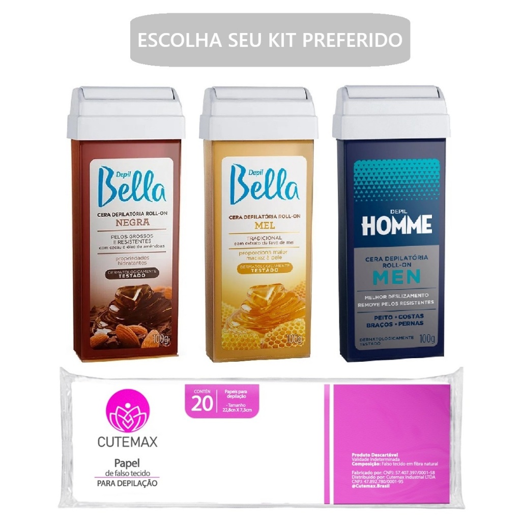 Kit Cera Quente Depil Bella Roll-On 100g + Lenço Depilatório Cutemax Escolha em Oferta na Shopee