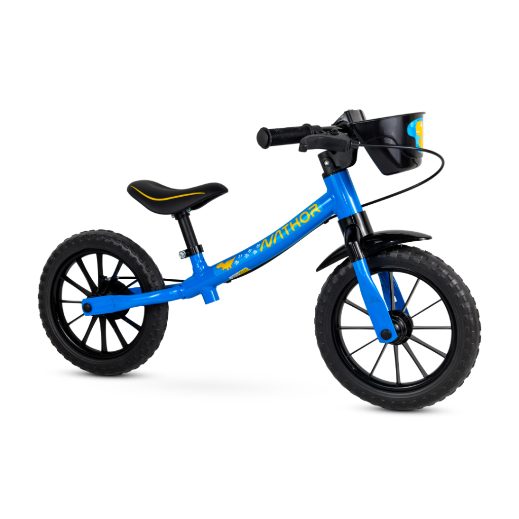 Bicicleta Infantil Aro 12 Sem Pedal Equilíbrio Balance com Cestinha Azul - Nathor