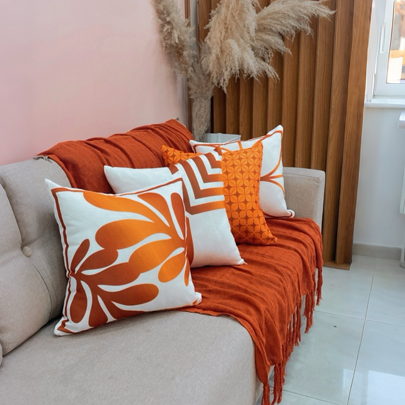 Kit 4 Capas de Almofada Decorativas 45x45 Linho Premium Sala Sofá Terracota