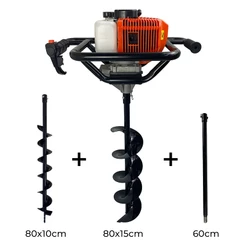 Perfurador de Solo a Gasolina 52cc 2,5HP FAK520PS com Brocas 80x10cm + 80x15cm + Extensão 60cm Carbon Fak