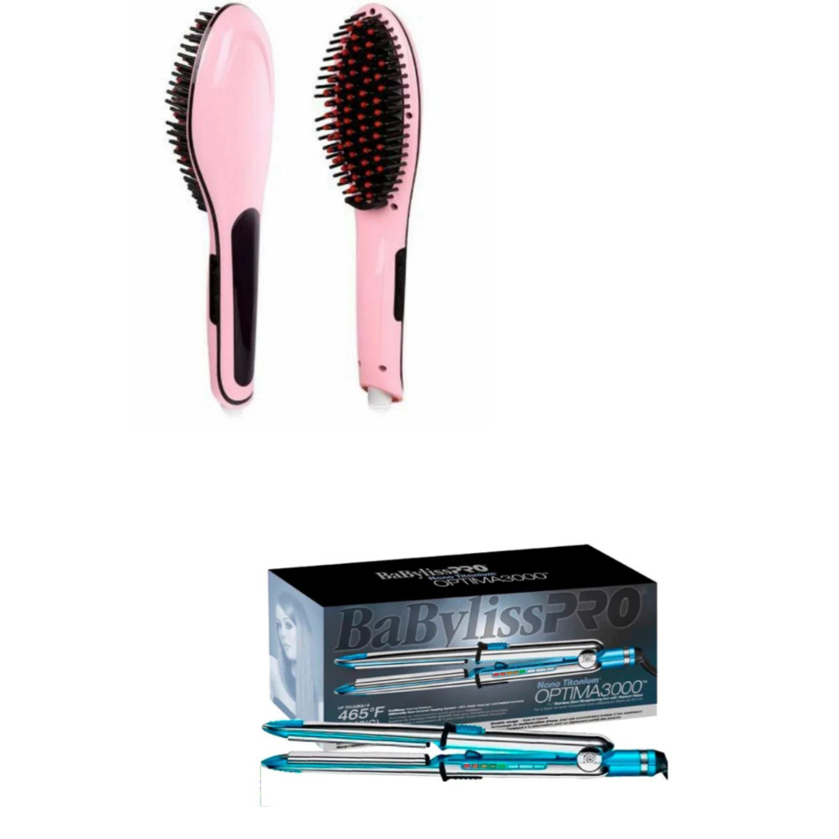 Kit Chapinha Profissional Optima 3000 465°F Super Nano Titanium Babyliss + Escova De Cabelo Alisadora Modela Alisa 230°F