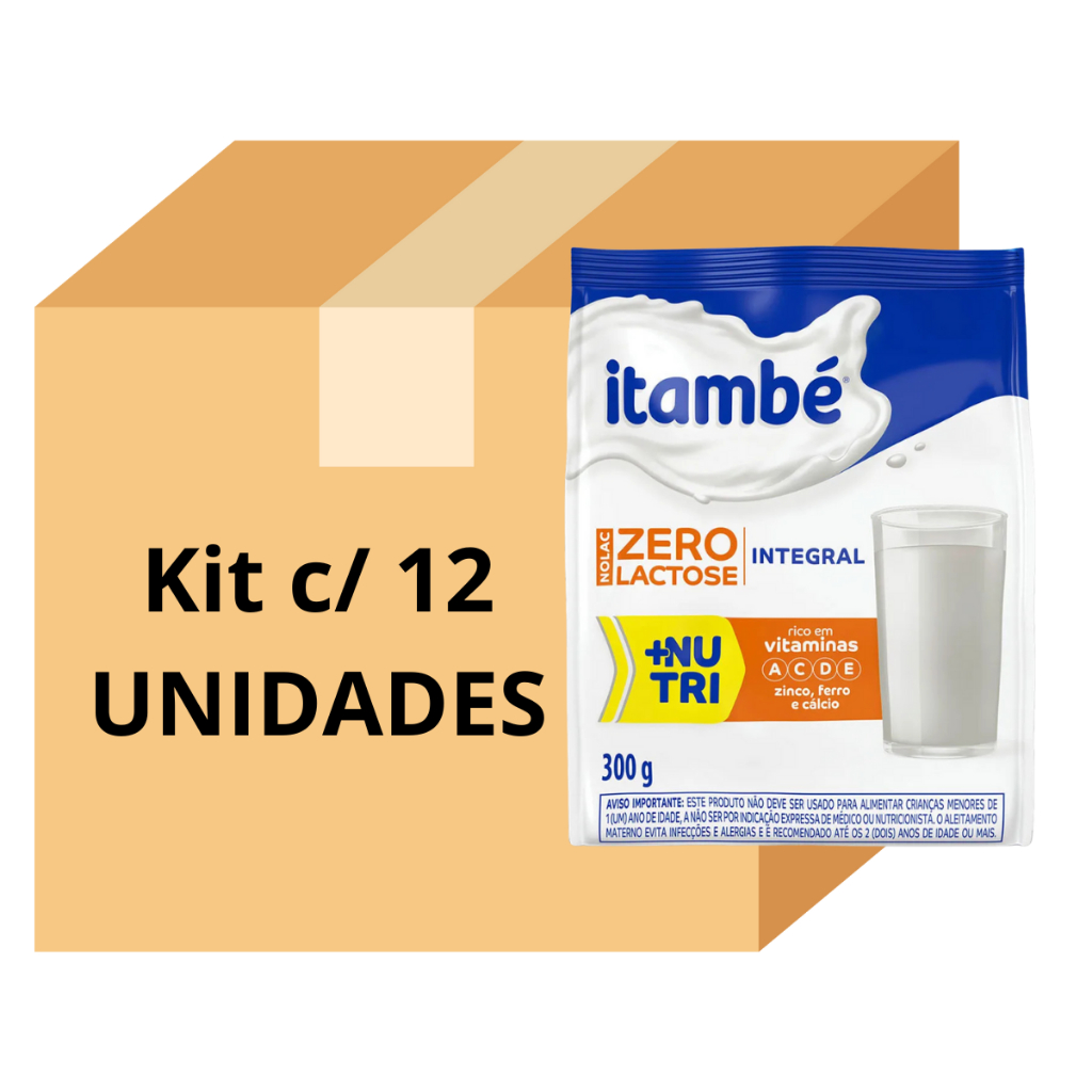 Leite em Pó Integral Zero Lactose Itambé 300g – Sabor Cremoso e Sem Lactose - Kit 12 Unid