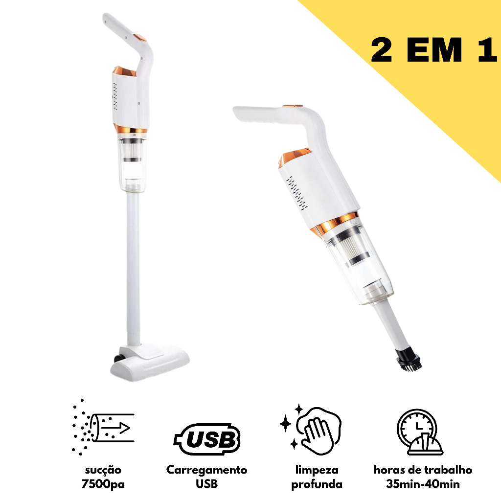 Aspirador de Pó 2 em 1 Limpeza Portátil Sem Fio Multifuncional Para Limpeza De Casa Manual