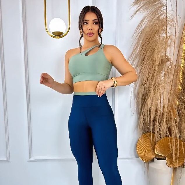 Conjunto de calça legging + Top gota fitness academia roupa treino crossfit malhar bojo removível em Oferta na Shopee