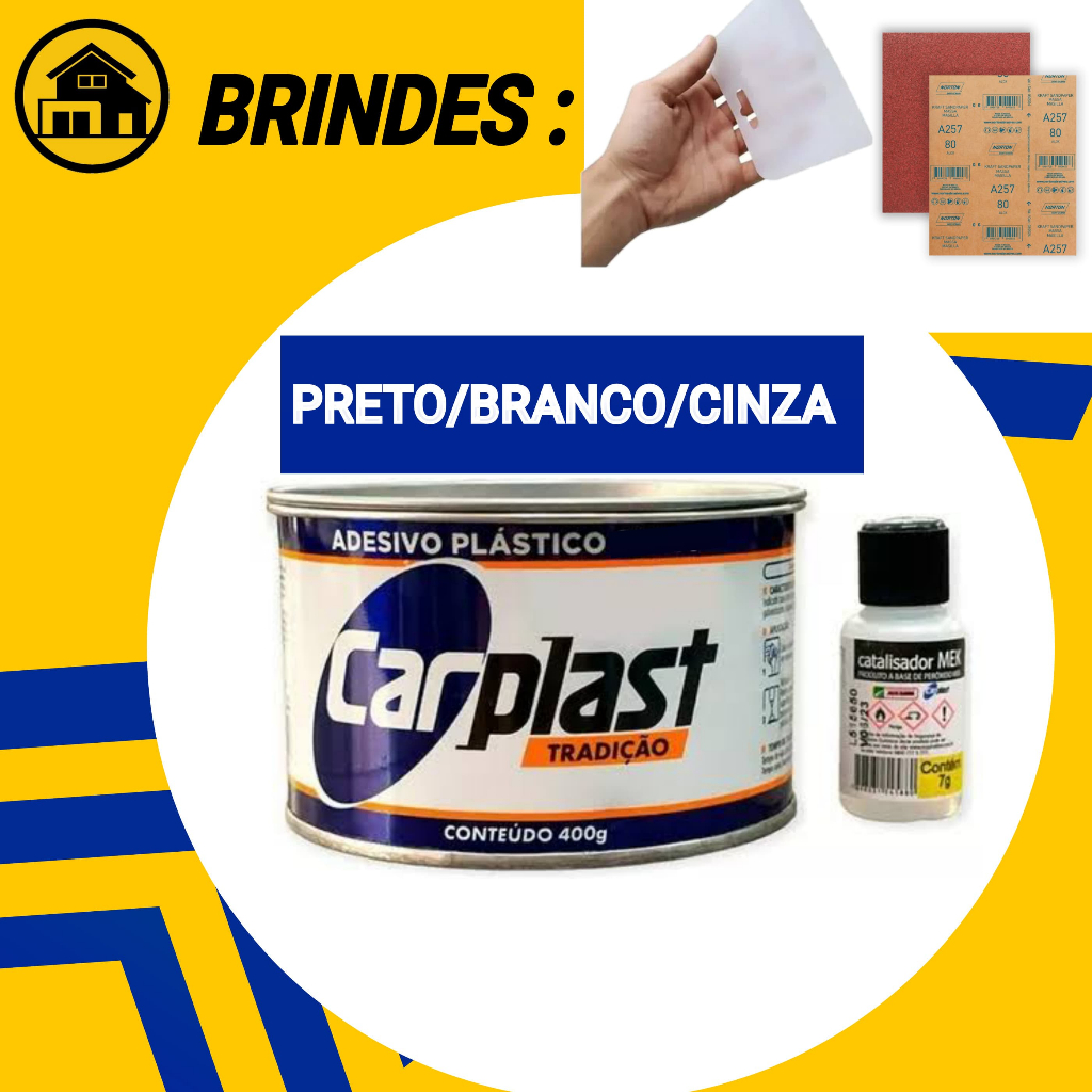Massa Plástica Carplast 400g com Catalizador E brinde 1 Aplicador Para Massa + 1 Lixa Para Massa
