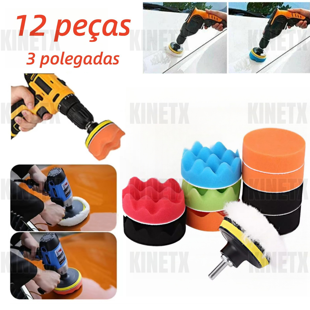 12PCS Esponja De Polimento De Carro De 3 inch Conjunto De Almofadas Cera Para Polidor Kit Roda De Lã Adaptador