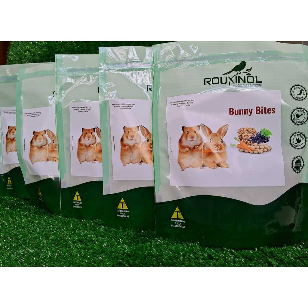 Kit com 5 Bunny Bites Alimento extrusado para Roedores - 400g