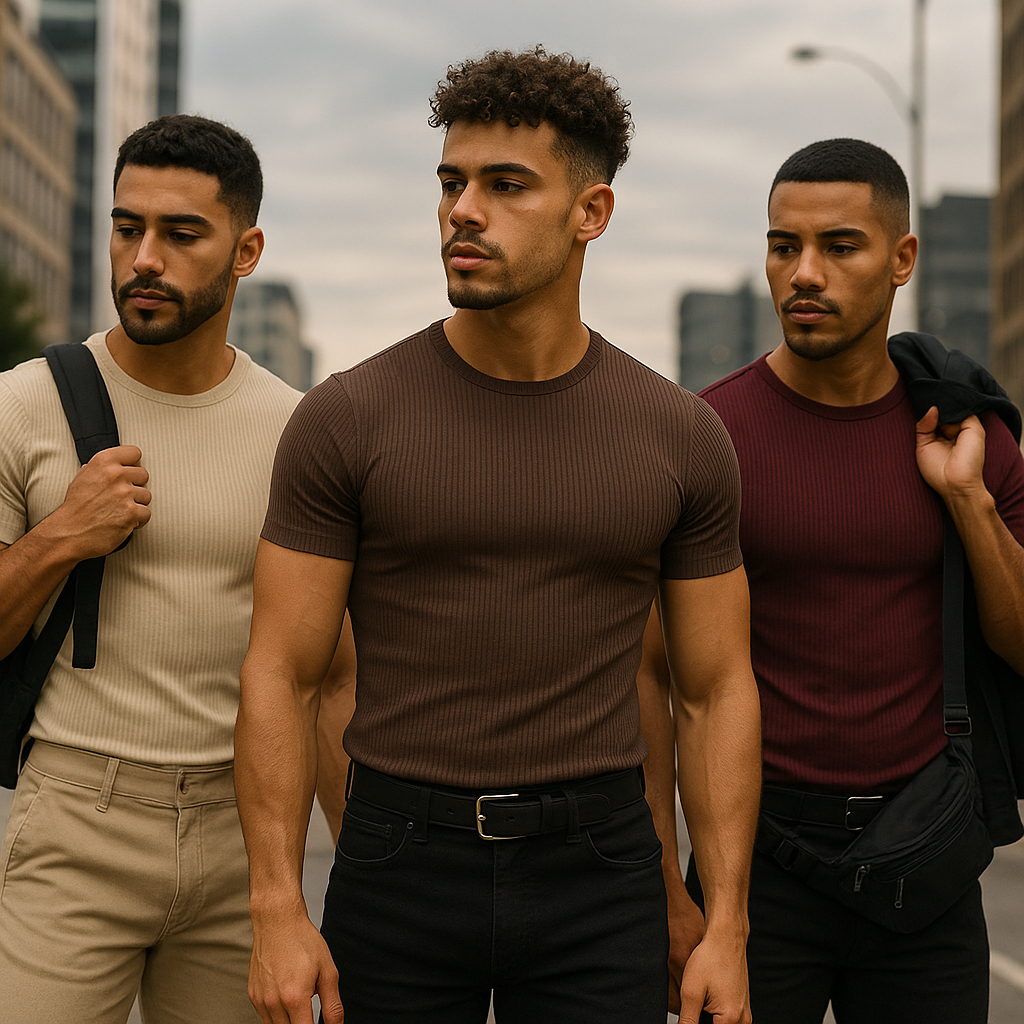 Kit Com 3 Camisetas Masculina Canelada Americana Slim Algodão Premium Ribana