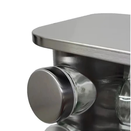 Porta Tempero Condimento Inox Quadrado 12 Potes + Suporte Giratório