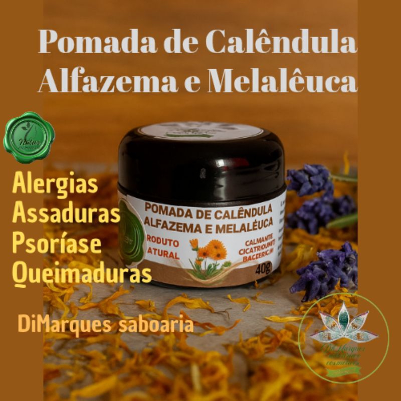 Pomada natural de calêndula com Melaleuca 40 g. cicatrizante, bactericida e fungicida natural hidratante,assaduras.,