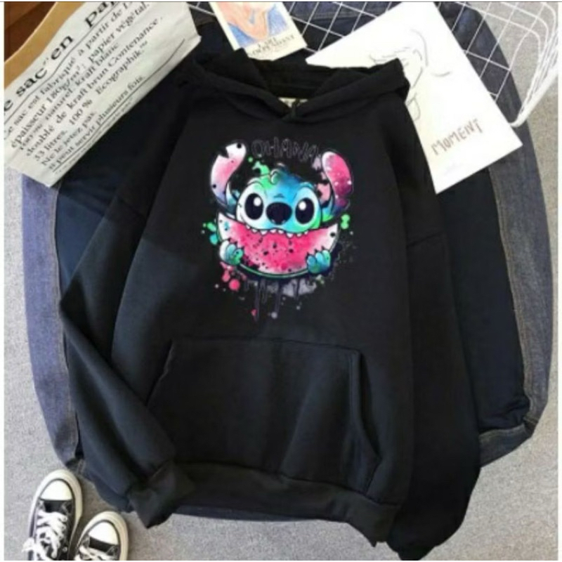 Moletom Canguru Lilo e Stitch Comendo Melancia Fofo Unissex Promoção Envio Rápido