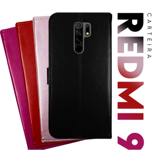 Capa Case Capinha Carteira Flip Cover Couro Sintético PRETA Para Xiaomi Redmi 9
