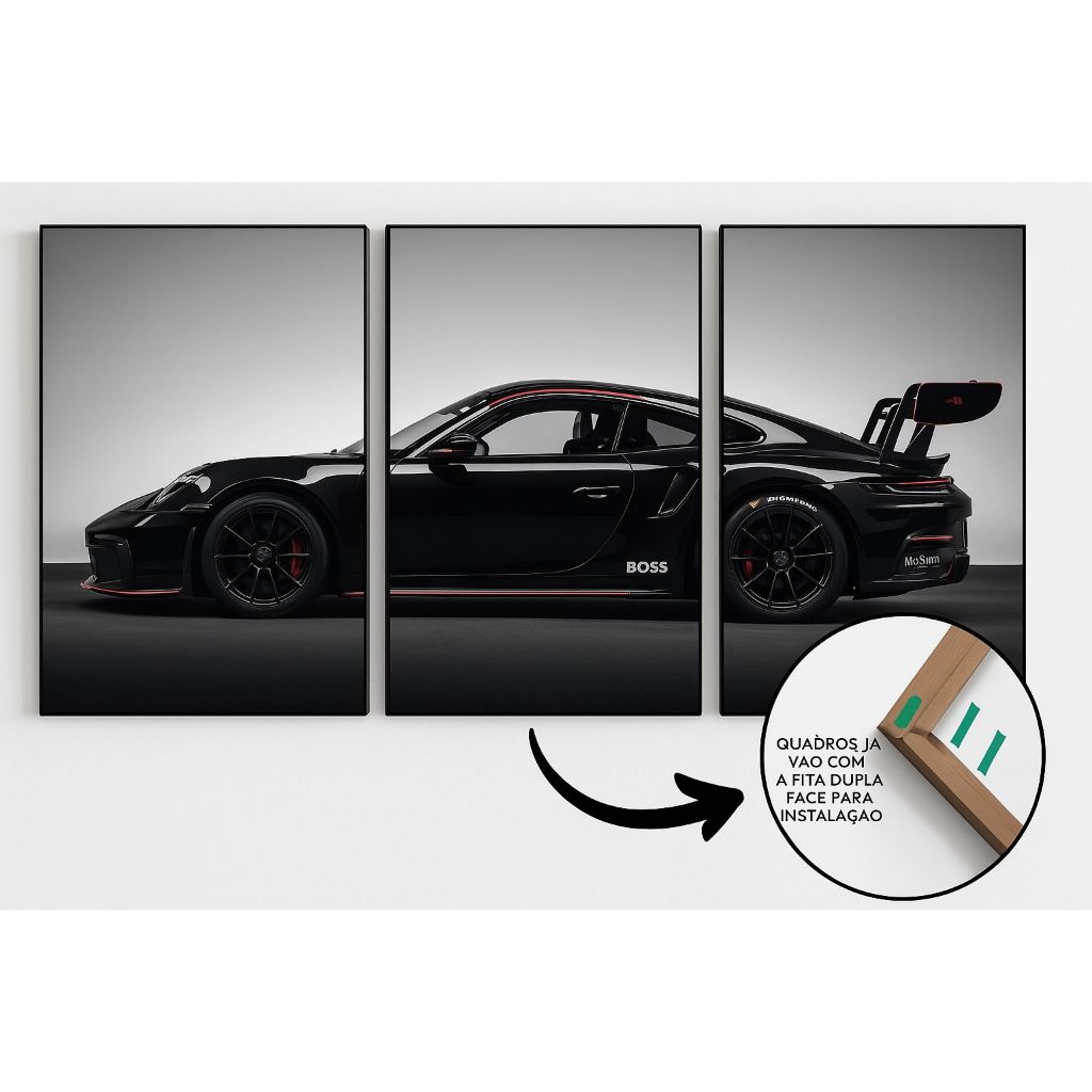 Quadro Decorativo 3 Peças Carro gt3rs Sala Estar Decoração Casa em Oferta na Shopee