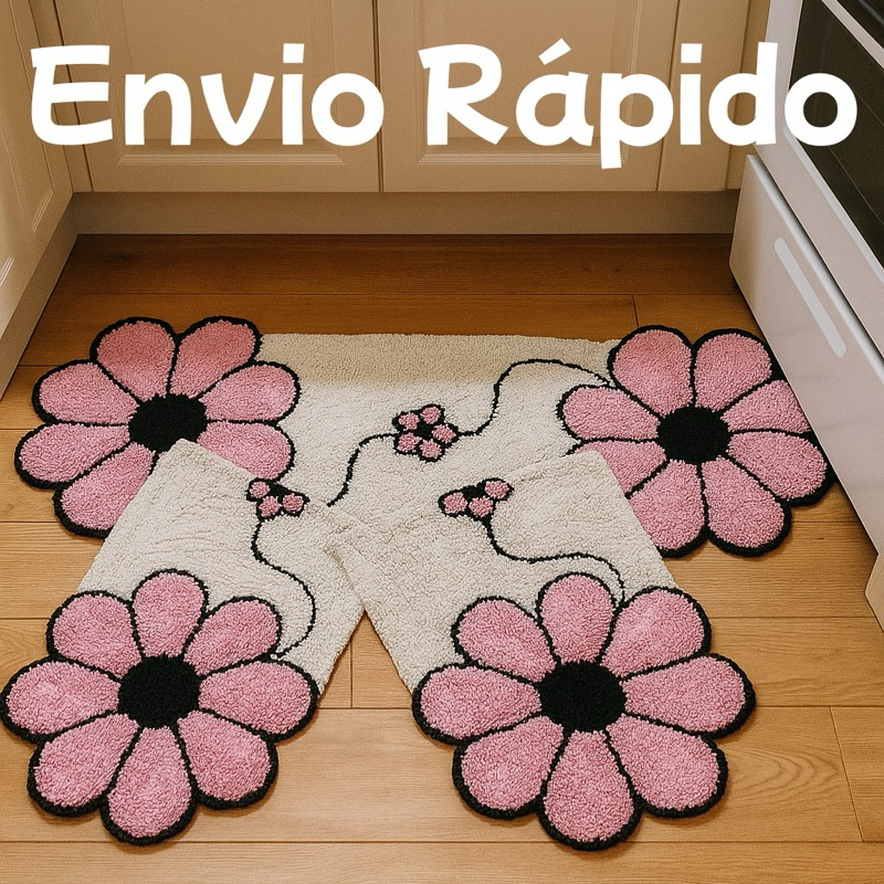 Tapete de cozinha grande em frufru com antiderrapante jogo três peças artesantal decorativo !
