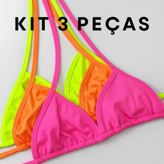 Kit 3 Sutiã de Biquíni Sortido Cortininha Moda Praia Feminina Verão Premium