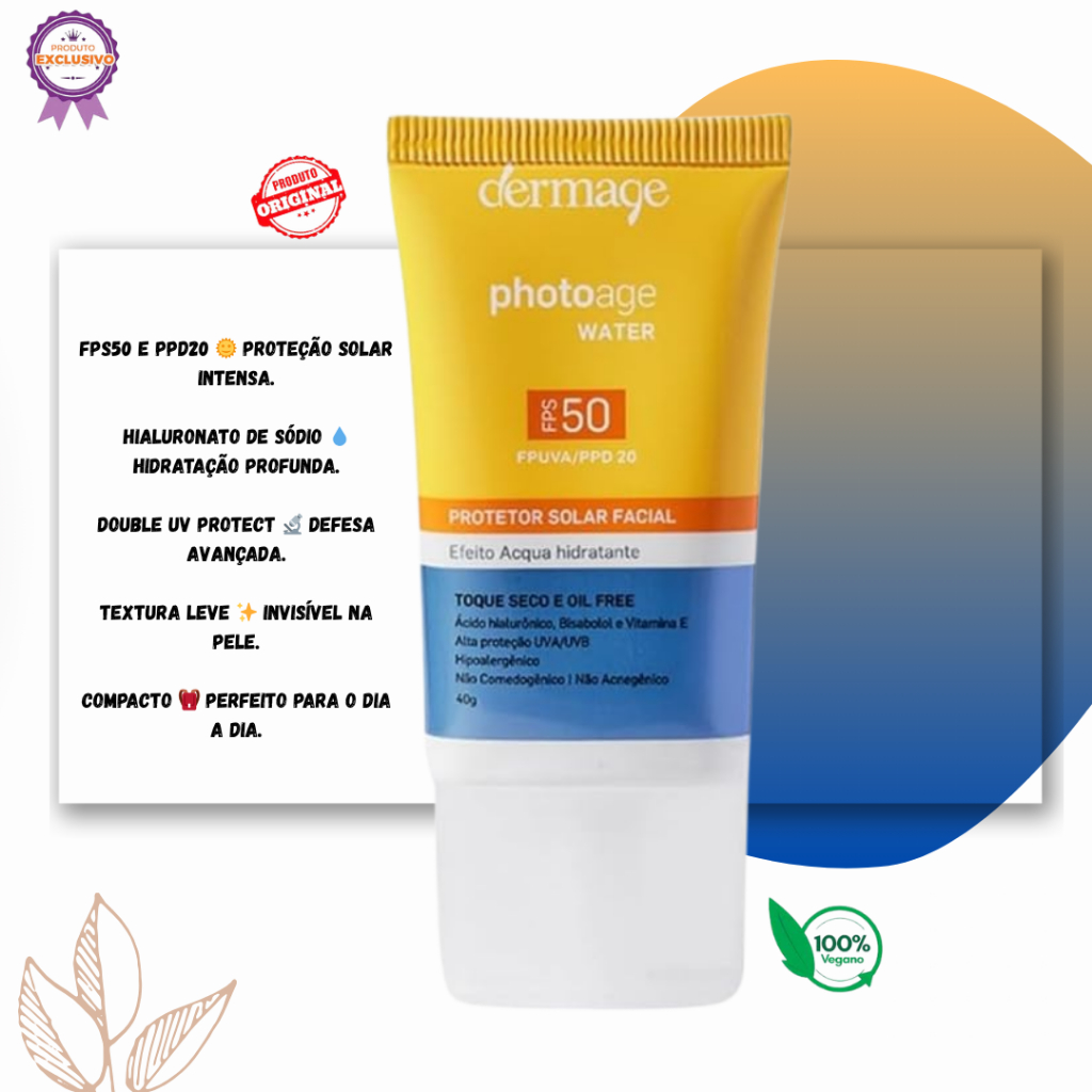 🌞 Dermage Photoage Water FPS50 – Proteção invisível e hidratação intensa! 💧✨ 🛡️