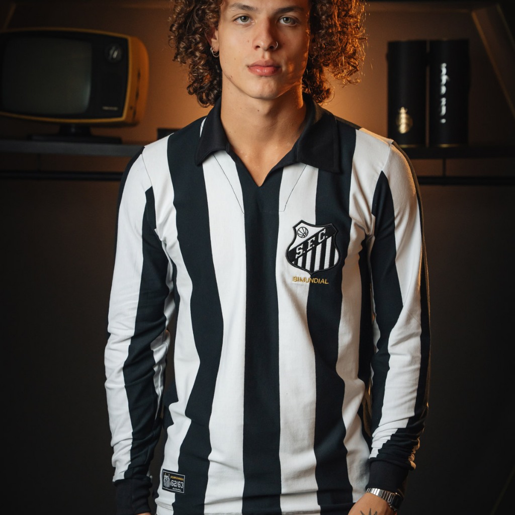 Camisa Santos Retrô 1963 Bi-Mundial Manga Longa Listrada Masculina Oficial em Oferta na Shopee