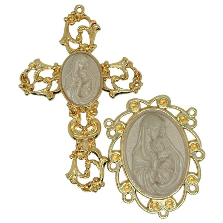 Kit Cruz + Santa Rainha Ns com Menino Jesus Camafeu 3D (C200g) (R314nG) em Oferta na Shopee