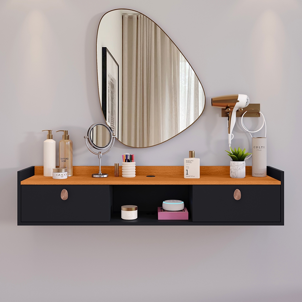 Penteadeira Suspensa Quarto Life Sala Tv 1.20cm Home Decoração 2 Porta Rack Aparador Preto Cinamomo em Oferta na Shopee