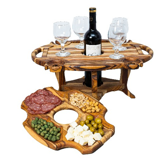 Petisqueira com Suporte para Vinho e Porta Taças Decoração Elegante