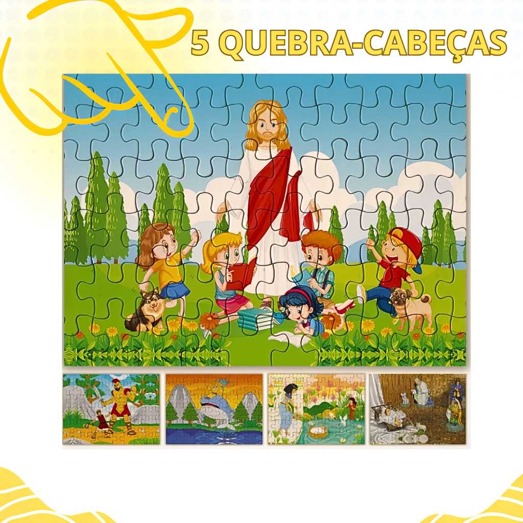 Kit 5 Quebra Cabeças Infantil Histórias Bíblicas Educativas Cristão Vol 2 - 60 Peças cada