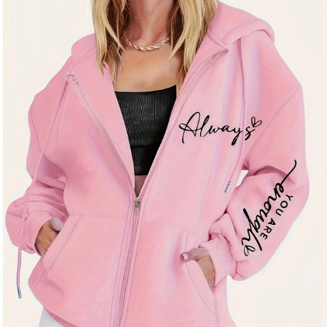 Moletom Ziper Algodão Confortavel Flanelado Frase É voce Sempre Moda Minimalista Inverno