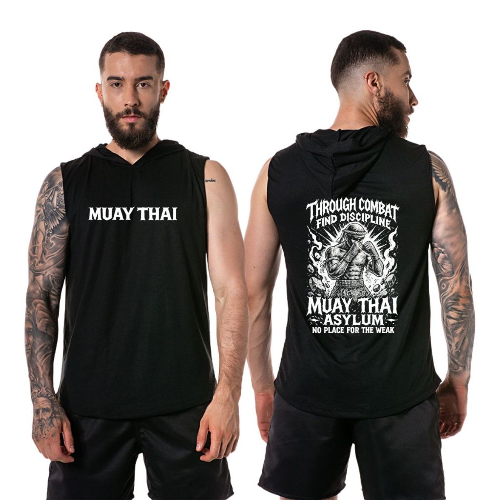 Regata Masculina Com Capuz Muay Thai Combat Discipline Camiseta Academia Treino