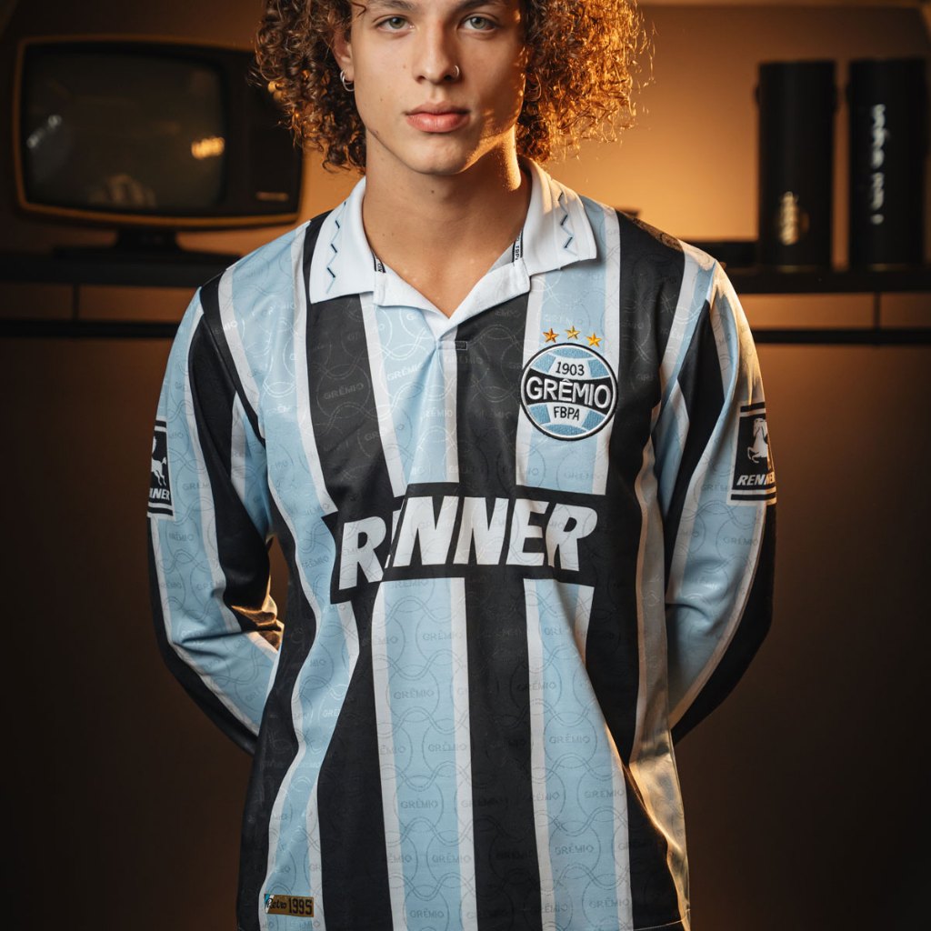 Camisa Grêmio Retrô 1995 Listrada Manga Longa Masculina Oficial