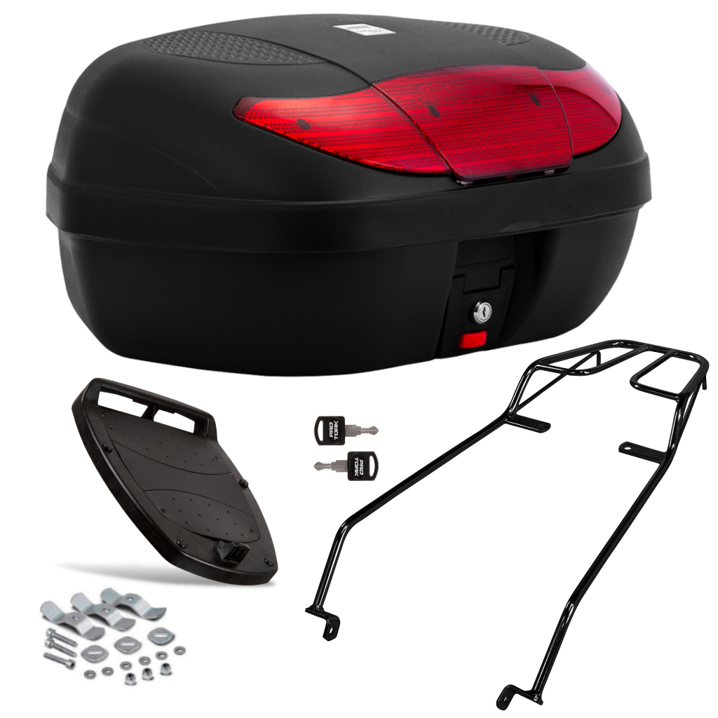 Kit Bau Bauleto 45 Litros Moto Suzuki Yes 125 2005 à 2012 + Suporte Bagageiro Aço Maciço Traseiro