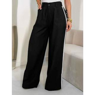 REF: MK002-MK003, Calça Pantalona, Listras Nas Laterais, Cintura Alta, Tecido Marrante em Oferta na Shopee