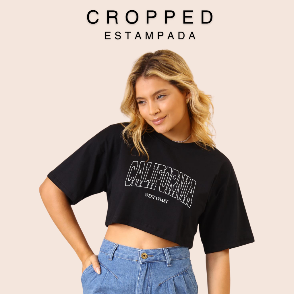Camiseta Cropped Soltinha Estampada Blusa Oversized Feminina