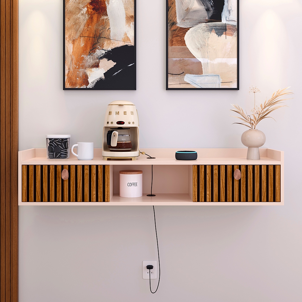 Aparador Suspenso Life Sala Quarto Tv 1.20cm Home Decoração 2 Porta Rack Penteadeira Of White Ripado em Oferta na Shopee