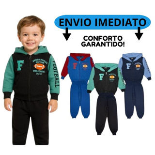 Kit 2 Peças Moletom Peluciado Sortido Conjunto Masculino Inverno Zíper - 1 Casaco + 1 Calça em Oferta na Shopee
