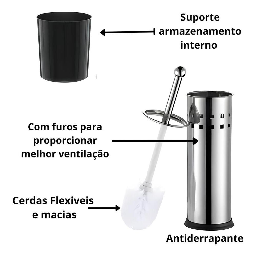 Escova Sanitária Inox - Com Suporte - Limpeza  P/ Banheiro - Vaso