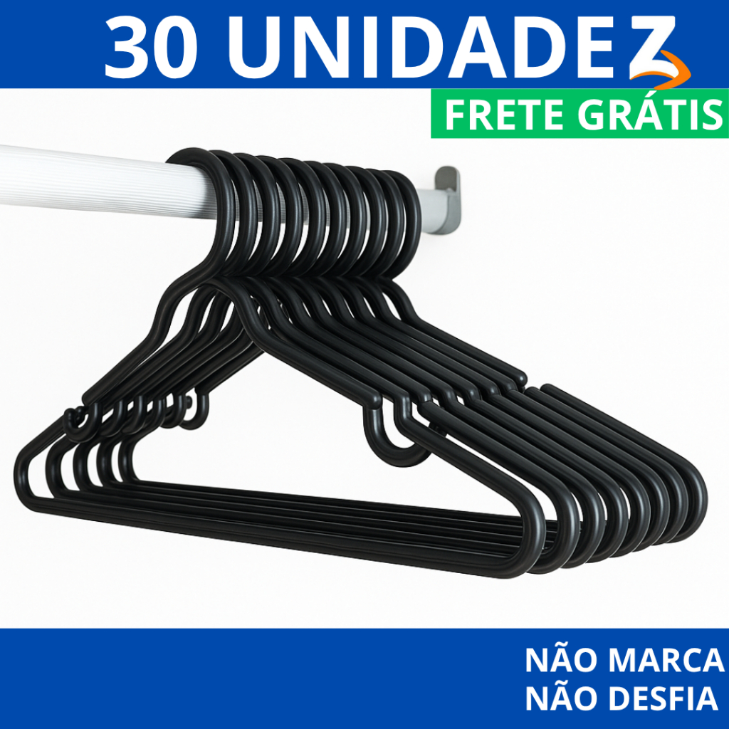 Cabide Adulto Preto Kit Cabides Reforçado Organizar Roupas - em Oferta na Shopee