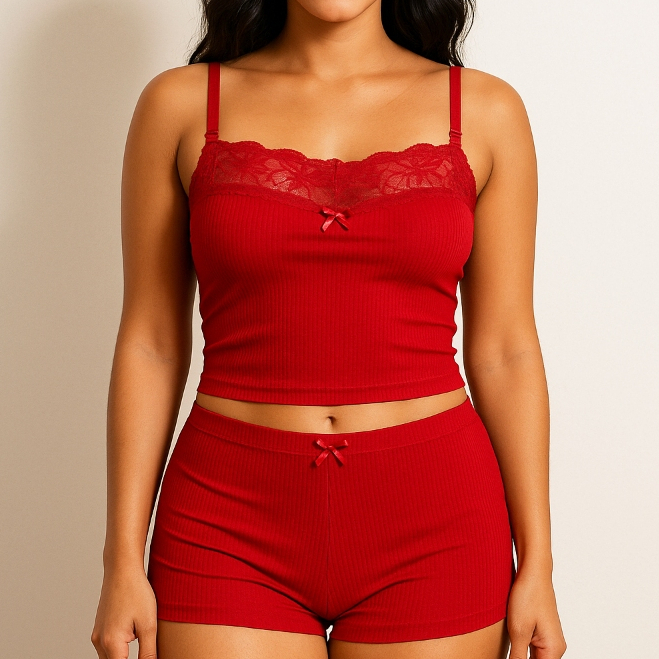 Pijama Baby Doll Canelado Renda Confortável Com Toque Aveludado Femenino BDCRCTA065