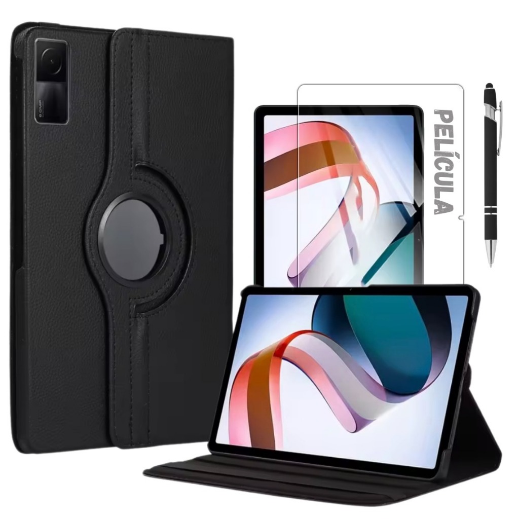 Kit Completo Capa para Redmi Pad SE 11 Giratória 360° + Película de cerâmica + Caneta