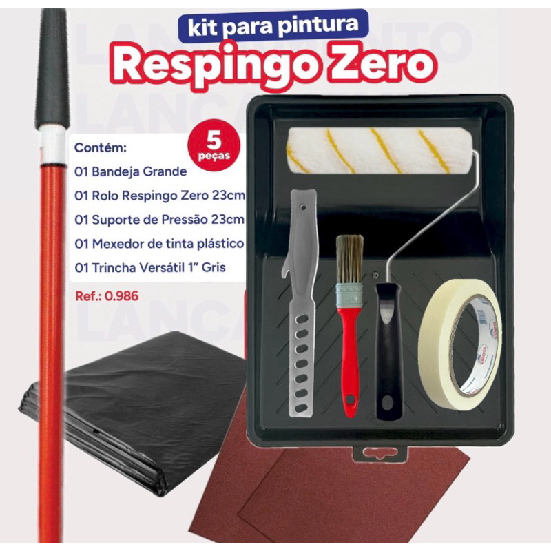 Kit de Pintura C/ Rolo Respingo Zero 5 Peças + 2 Opções