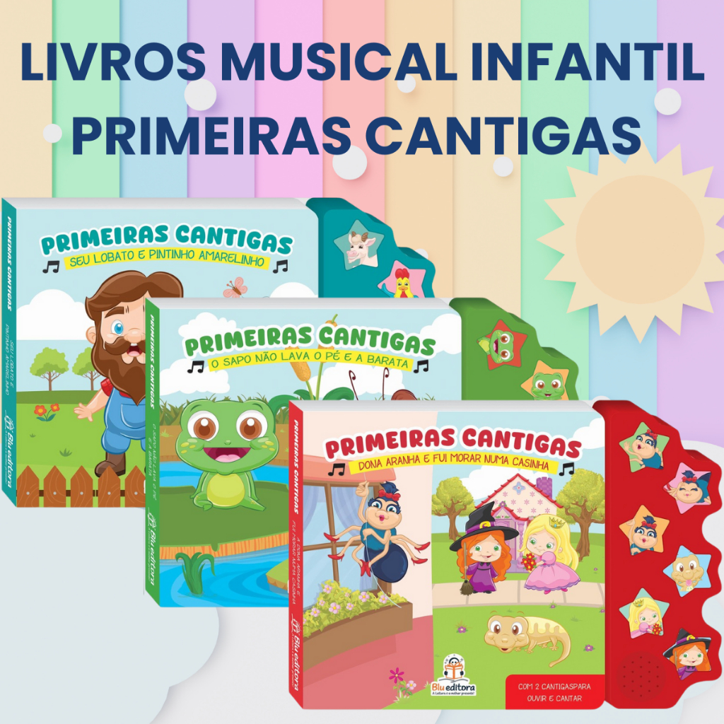 Livro Musical Primeiras Cantigas Infantil com Som Blu Editora! em Oferta na Shopee