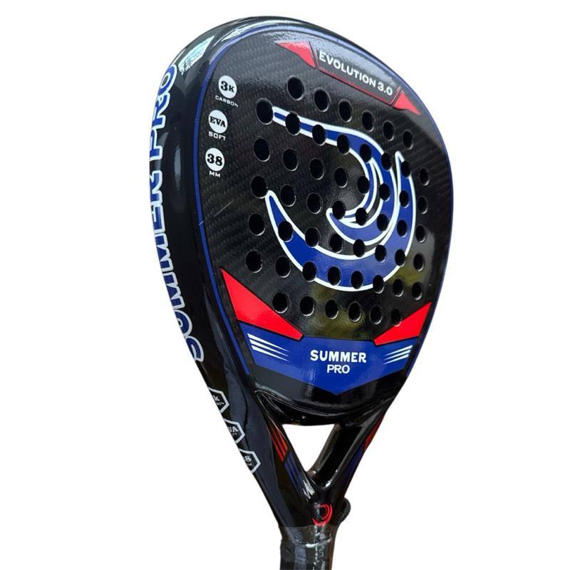 Raquete de Padel Summer Pro EVOLUTION 3.0  - SUMMER PADEL CARBONO 3K Azul Preta e Vermelha