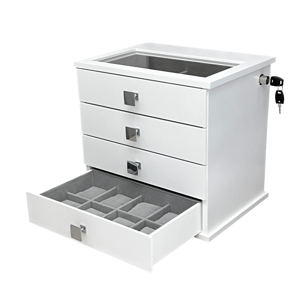 Gaveteiro Organizador Porta Joias Belle 4 Gavetas Forrado Veludo Suede Mdf Chave Portatil Reluzart