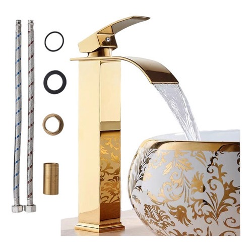Torneira De Luxo Quente e frio Banheiro Dourado Lavabo cuba Cascata Monocomando Com mangueira Bica Baixa ou Alta em Oferta na Shopee
