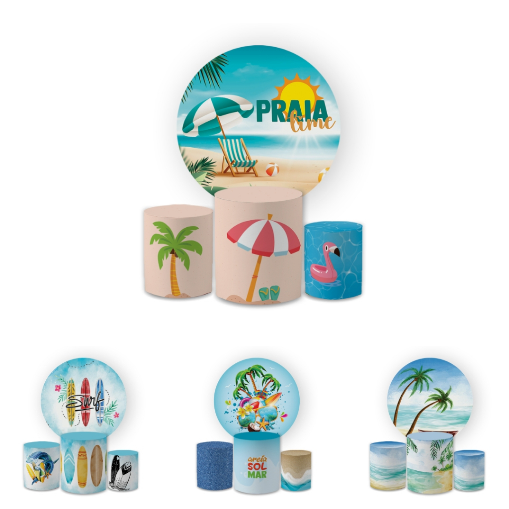Kit Capas Festivas Para Painel e Cilindros Praia Mar Surf Aniversario Decoração Lançamento em Oferta na Shopee